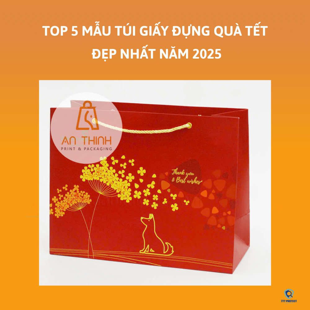 TÚI GIẤY ĐỰNG QUÀ TẾT ĐỎ RỰC IN HOA VÀ LINH VẬT TẾT