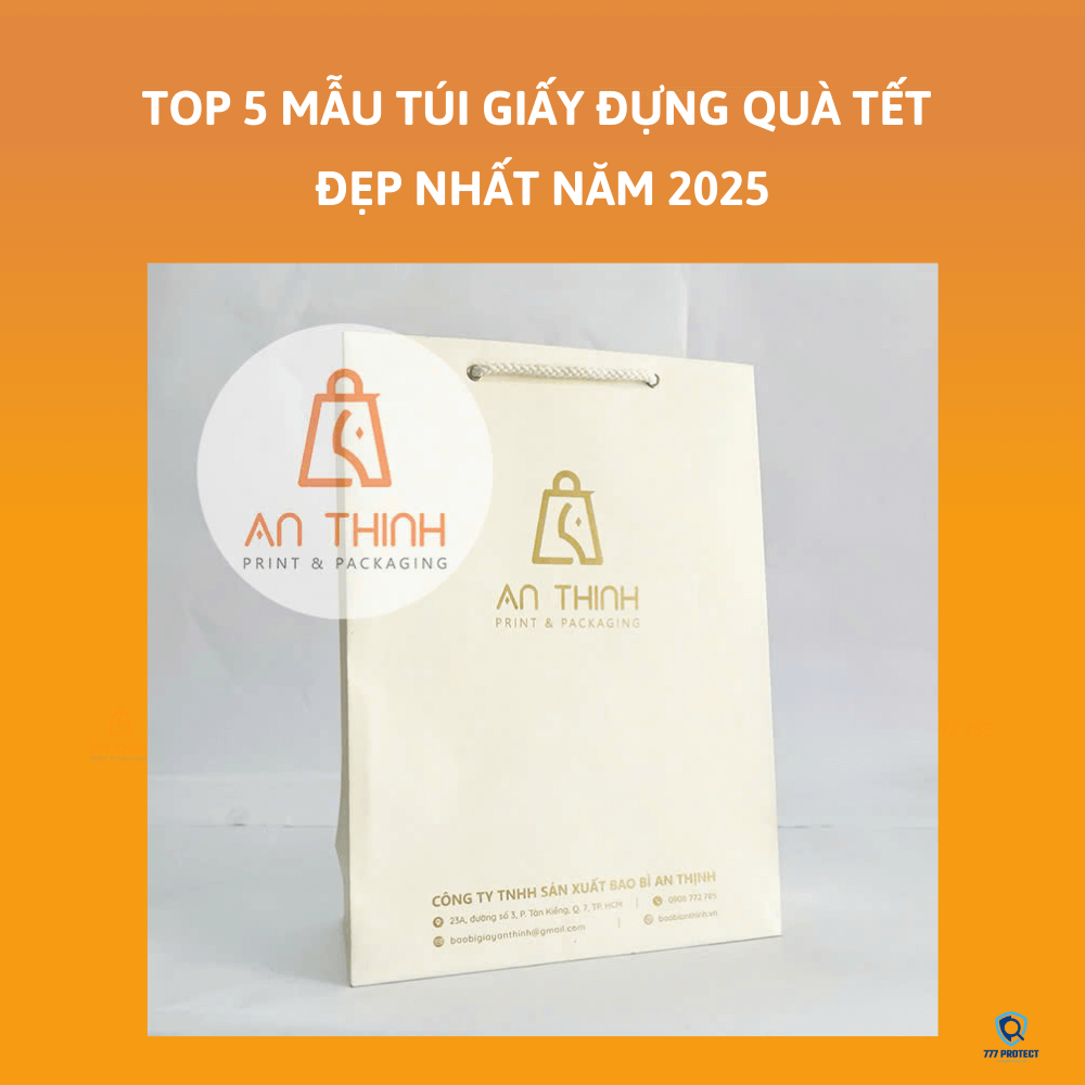 TÚI GIẤY TRẮNG KRAFT CỦA BAO BÌ AN THỊNH CÓ QUAI VÀ THIẾT KẾ DỌC