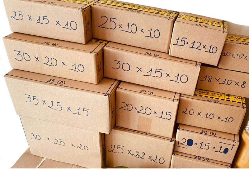 Các kích thước hộp carton 2 ngăn phổ biến trên thị trường